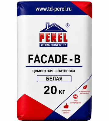 Шпатлевка цементная Perel FACADE-B, белая, 20 кг